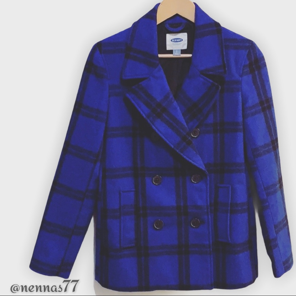 OLD NAVY Excellent used condition blue plaid peacoat